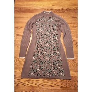 Title Nine Super Power 1/4 Zip Dress Layla Womens Small Brown Floral Wool Blend